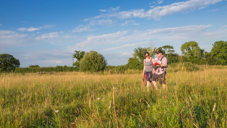 Visitors walking at Sutton Lane Meadows, Wiltshire